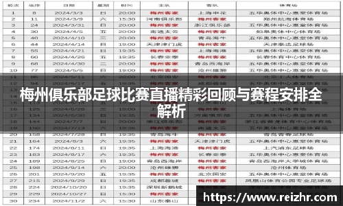 梅州俱乐部足球比赛直播精彩回顾与赛程安排全解析