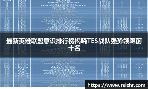 最新英雄联盟意识排行榜揭晓TES战队强势领跑前十名